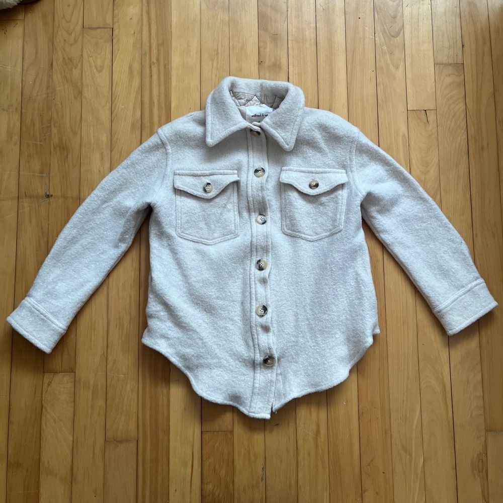 Wilfred Free Sherpa Lined Wool Blend Shacket Cream Button Up Pockets Size M